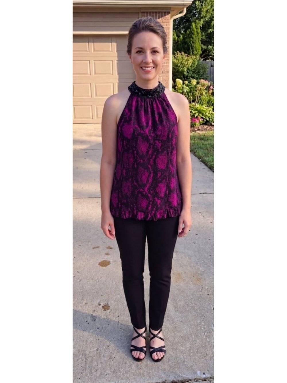 INC Pink Snake Print Beaded Halter Top XS Mob Wife Barbiecore Whimsigoth Blouse